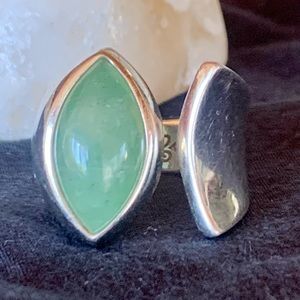 Light Sea Green Pointed Oval Sterling Silver Heavy Expandable Ring